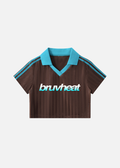 Joran Coffee & Blue Contrast-Collar Striped Cropped Soccer Jersey