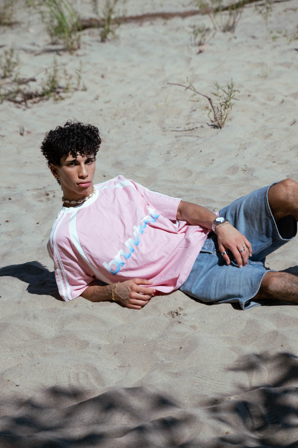 Fever Pink & White Contrast-Stripe Panel Mesh T-Shirt