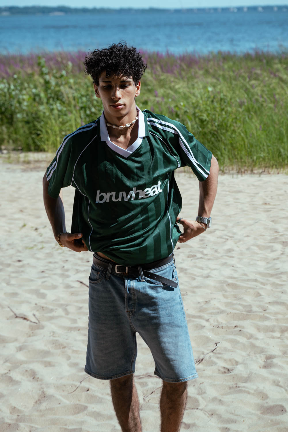 Austin Dark Green & White Striped Collared Soccer Jersey