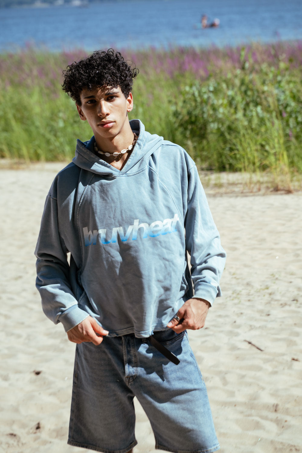 Alpine Vintage Washed Blue Frayed-Hem Hoodie