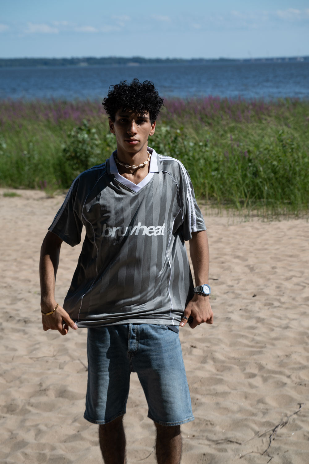 Cooper Grey & White Striped Collared Soccer Jersey