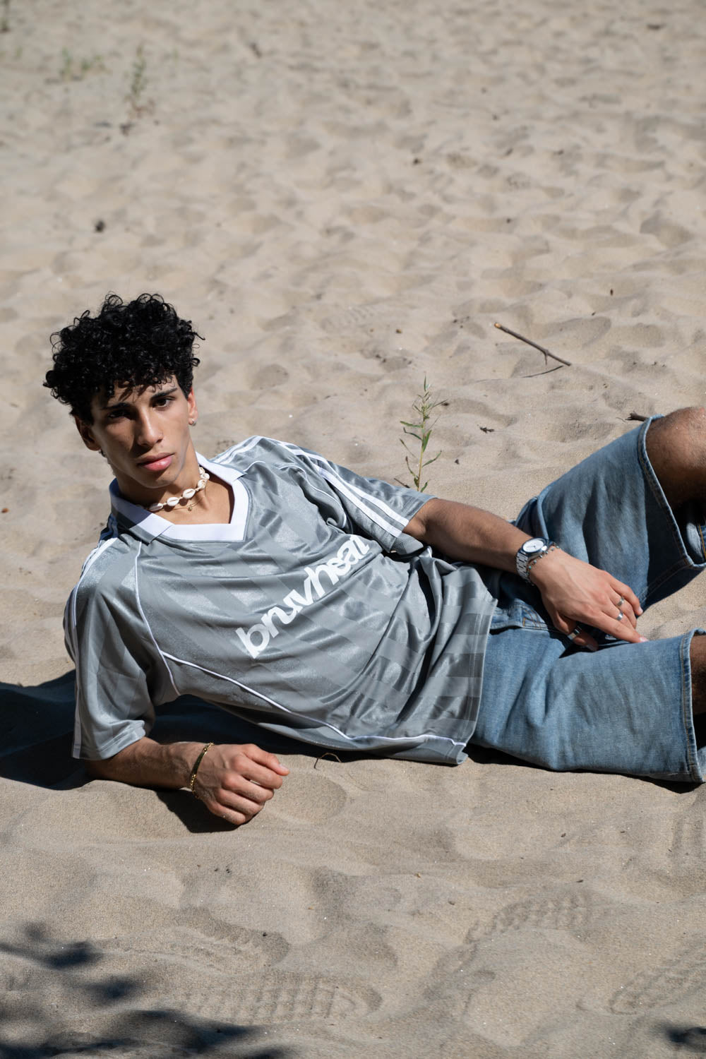Cooper Grey & White Striped Collared Soccer Jersey