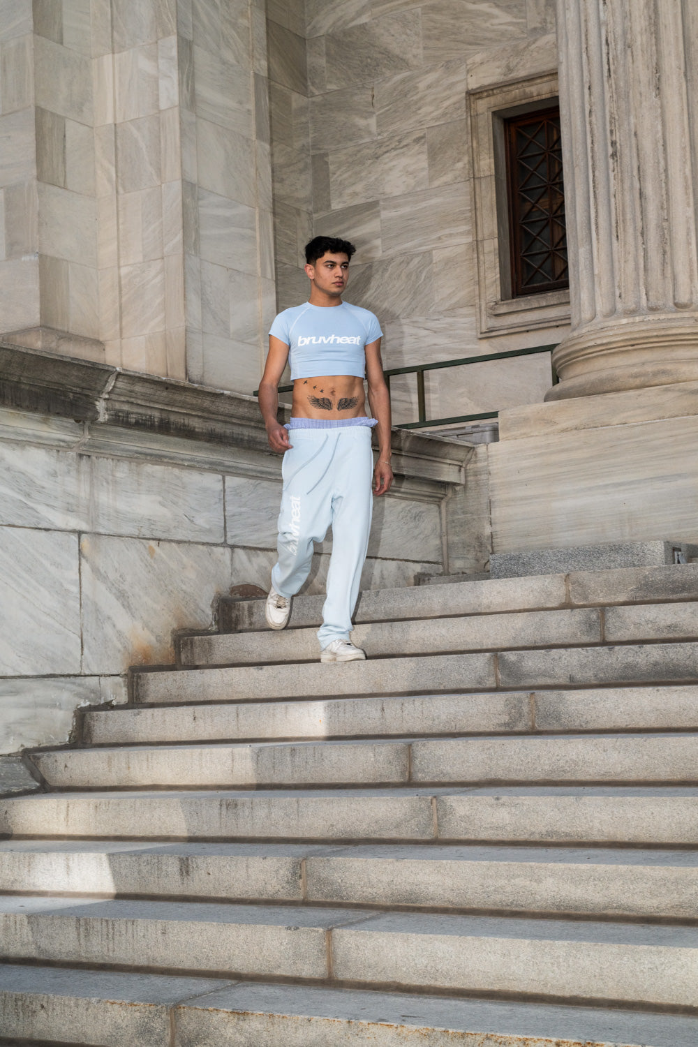 Crusher Sky Blue Contrast-Stitch Raglan Crop T-Shirt
