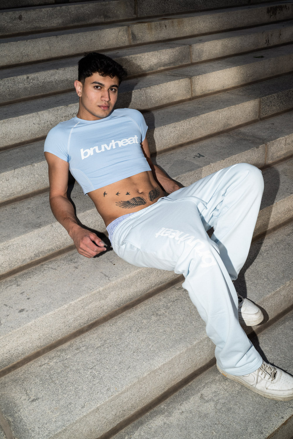 Crusher Sky Blue Contrast-Stitch Raglan Crop T-Shirt