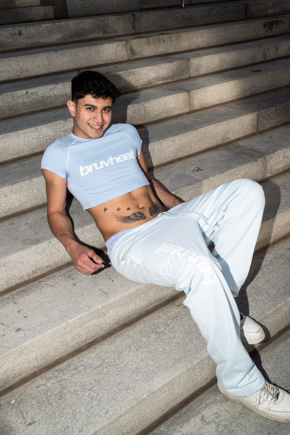 Crusher Sky Blue Contrast-Stitch Raglan Crop T-Shirt